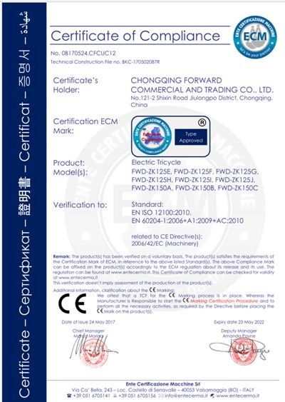 China Chongqing Forward Auto Tech Co.,Ltd. certification